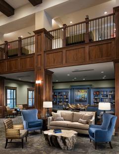 The Glen at Lake Oconee Library & Social Area THW Interior Design Senior Living