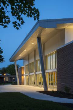 Rife Center Mechanicsburg Pennsylvania exterior night shot detail THW Design senior living architects